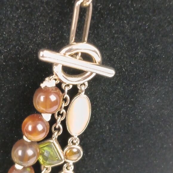 Women's Multi-Strand Necklace in Brown Gold And Green Glass  Resin Boho Chic - Picture 4 of 8